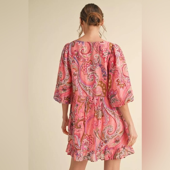 #25 Pink Paisley Square-Neck Mini Dress - Picture 2 of 2